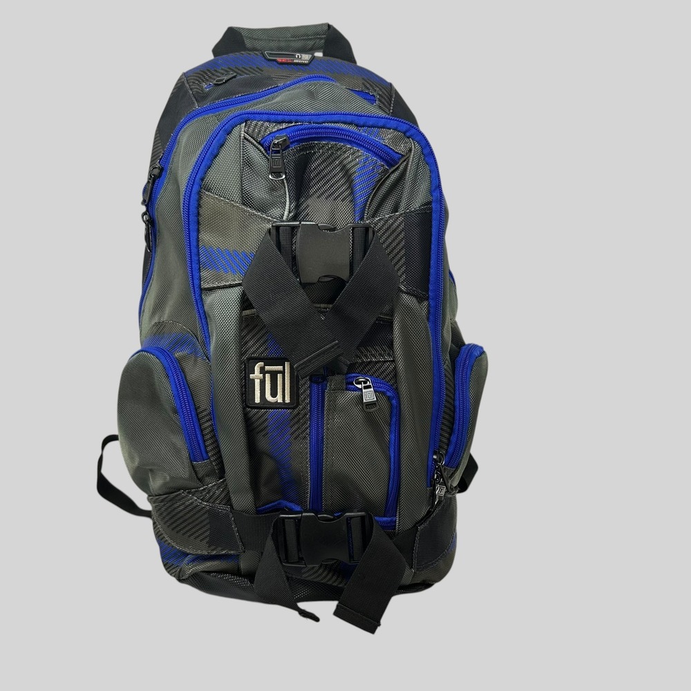 Ful Gorpcore Techwear Multi Pocket Laptop Backpack Large Grey Blue Utility Bag